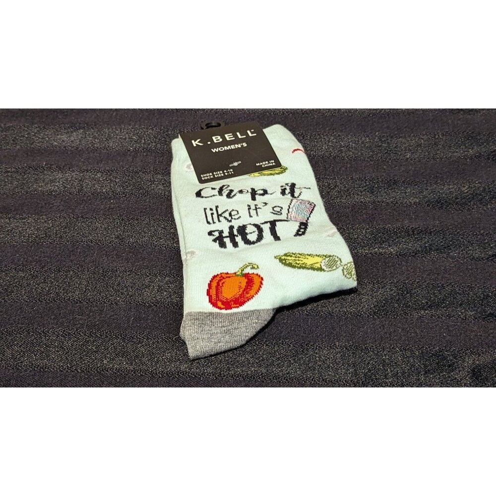 K. Bell Women's Crew Socks "Chop It Like It's Hot" Cotton Blend Fun Design
